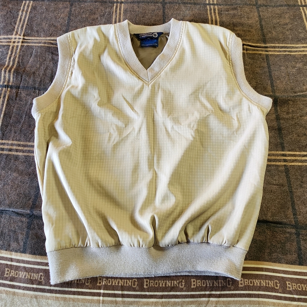 Sunderland Of Scotland Ladies Beige Vest XL Golf Pullover Made In USA PolyMicro